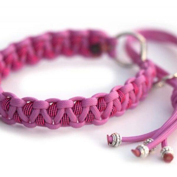 Halsband halvstryp i Bubble Gum Pink / Neon Pink & Black Stripes