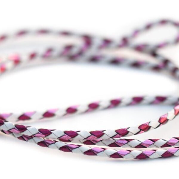 Utställningskoppel känguruläder i white, fuchsia & ox blood
