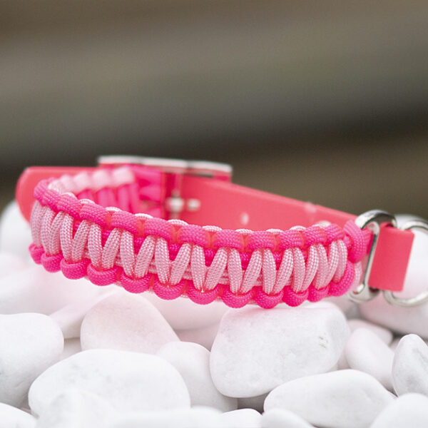 Halsband i Neon Pink, Rose Pink & White Stripes