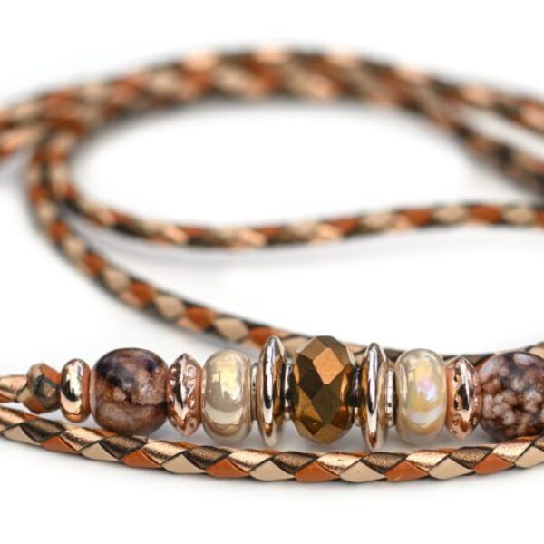 Utställningskoppel i känguruläder, flätat i färgerna natural, saddle tan, copper och bronze