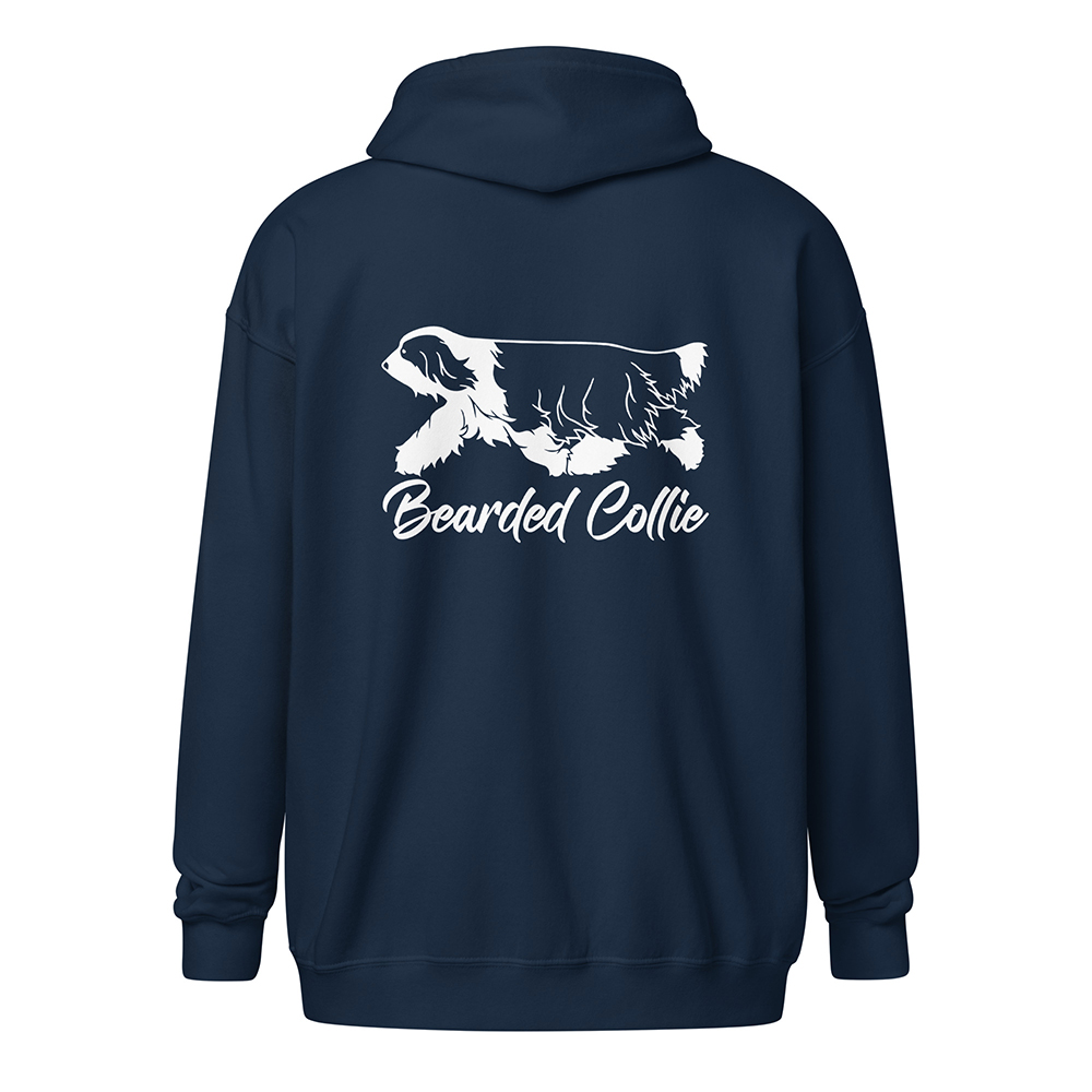 hoodie-navy-back-Bearded collie 957 engelska