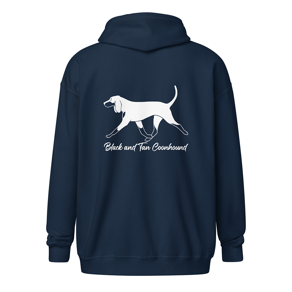 hoodie-navy-back-Black and tan coonhound 1332